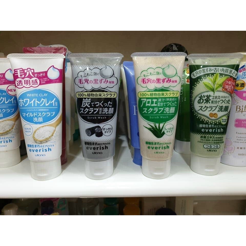 Sữa Rửa Mặt Tẩy Tế Bào Chết Utena Everish Nhật Bản 135g (nha đam, than hoạt tính, bùn trắng, trà xanh)