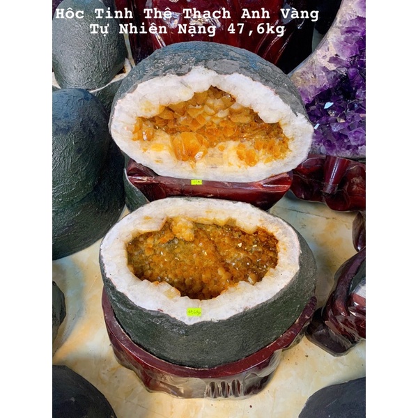 Hốc Đá Tinh Thể Vàng Phong Thuỷ, Bát Tụ Bảo Tinh Thể Vàng Phong Thuỷ