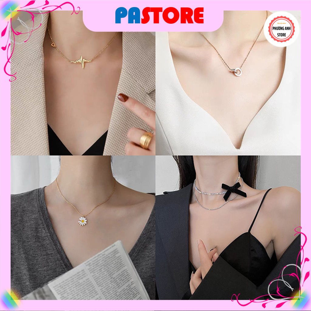 Dây chuyền đính đá titan nguyên chất không gỉ đựng trong hộp bọc da nhiều mẫu tuỳ chọn sang trọng, quý phái dành cho nữ
