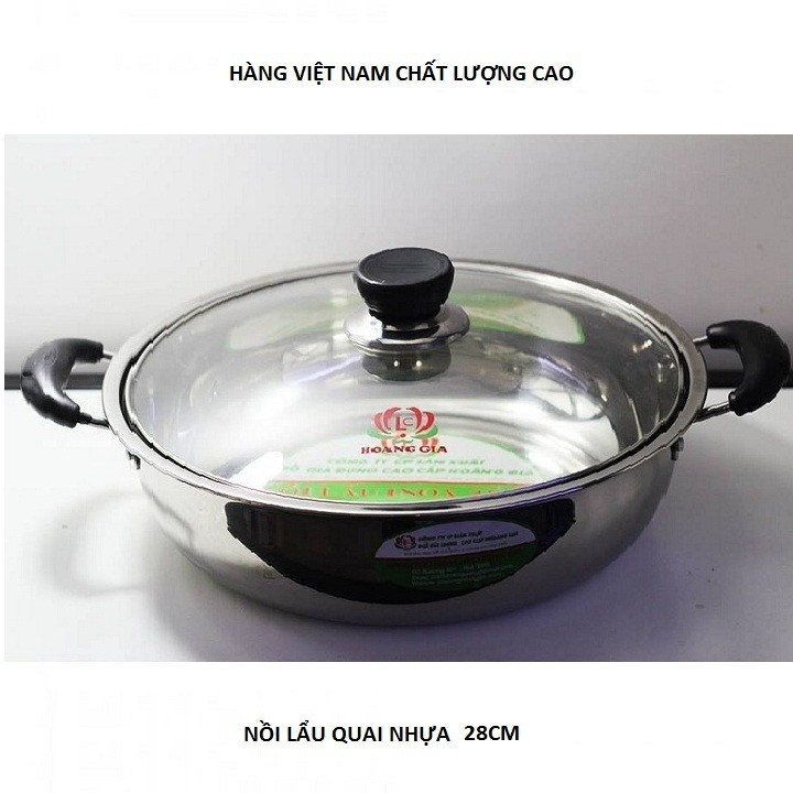 Nồi lẩu inox cao cấp Hoàng Gia loại quai bọc nhựa size 28cm(Bạc)