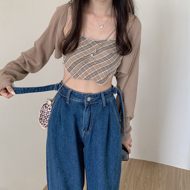 Quần Denim Nữ Lưng Cao Ống Rộng Phong Cách Hàn Quốc