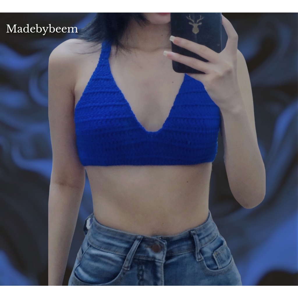 Áo bralette crochet y2k gợi cảm - áo bra lót ngực móc len handmade - ảnh thật
