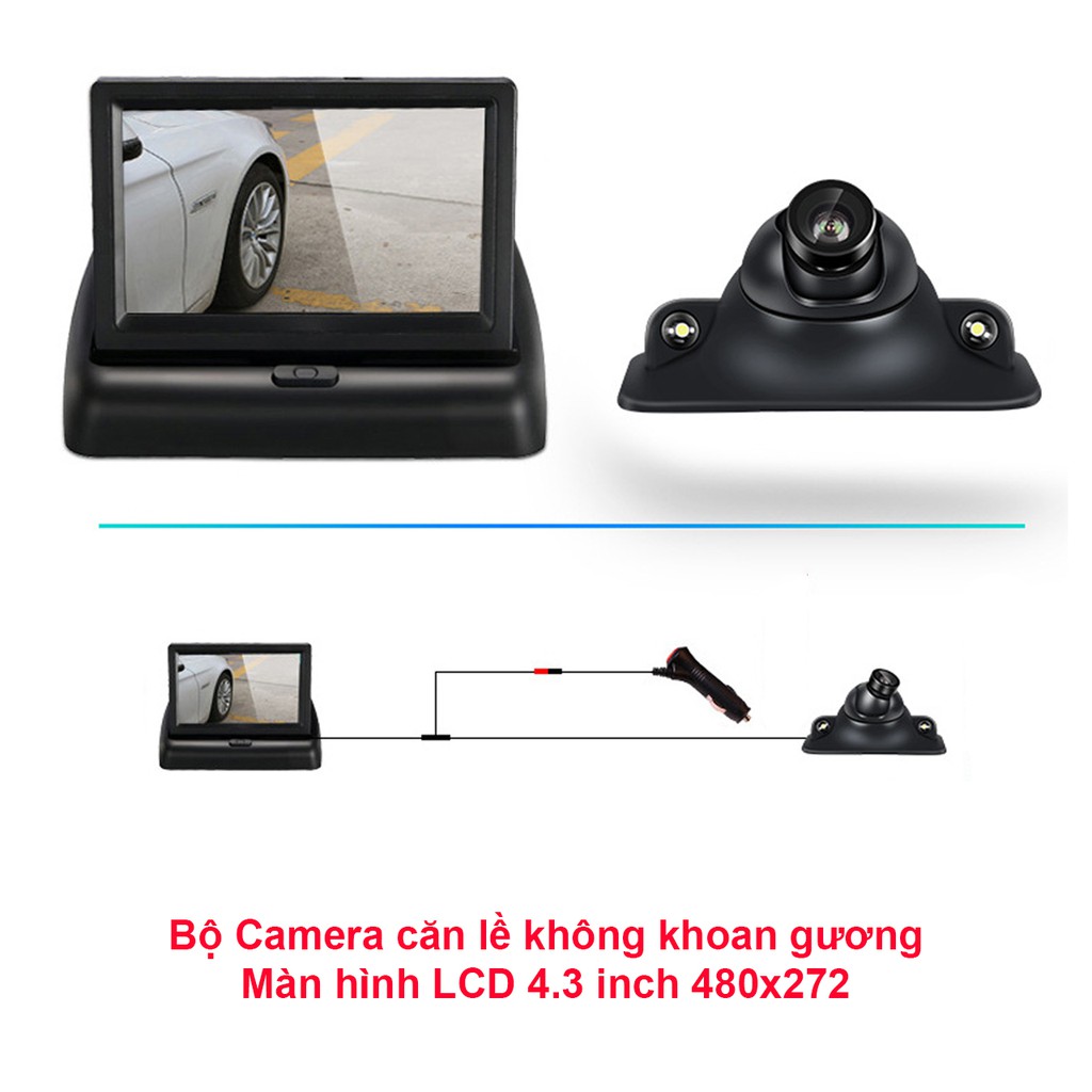 Camera cặp lề không cần khoan gương và màn hình LCD 4.3inch gập gọn