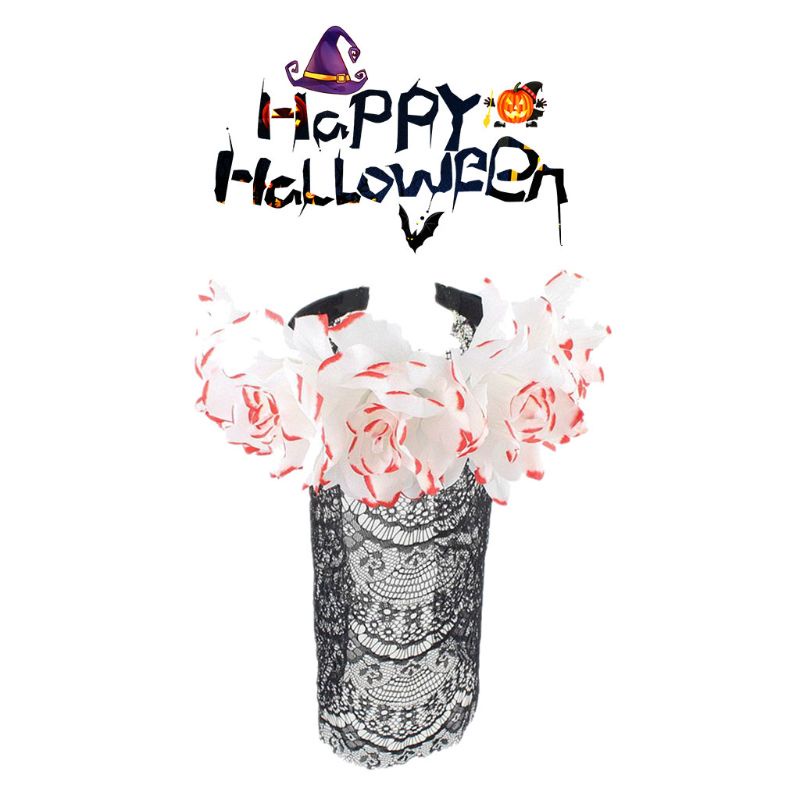 Vòng Hoa Hồng Màu Đen Phối Mạng Che Mặt Hóa Trang Ngày Halloween