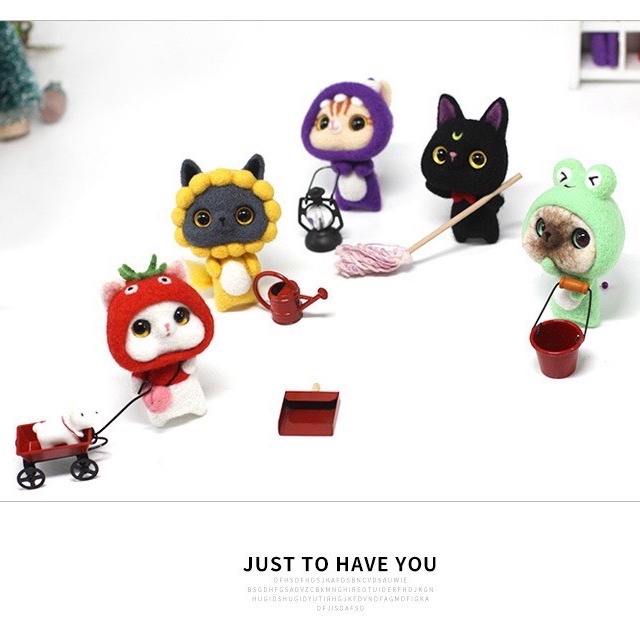 Len Chọc Handmade, Bộ Kit Len Chọc Mèo Đội Khăn