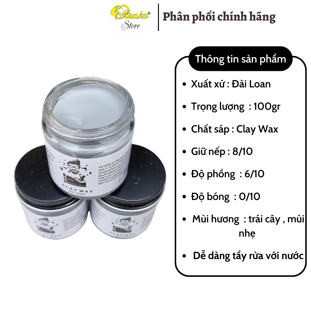 Sáp vuốt tóc nam Clay Wax trắng , giúp giữ nếp tóc trên 8h , không bết rích , lọ thủy tinh cao cấp, 100gr
