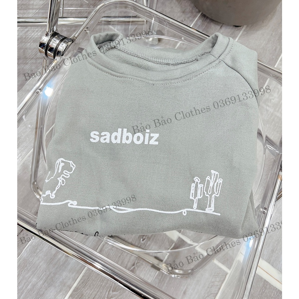 Áo Sweater Sadboyz Dáng Rộng Tay Bồng Nam Nữ Hoodie Màu Xám Unisex Khủng Long