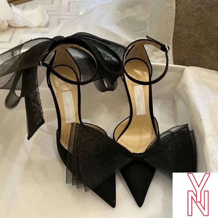 Giày Cao Gót Mũi Nhọn Đính Nơ Màu Đen Thời Trang Xuân Quyến Rũ Dành Cho Nữ 2022