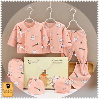 [Mẫu 2021]Set đồ sơ sinh quà tặng cho bé 07 chi tiết coton có hộp sang chảnh