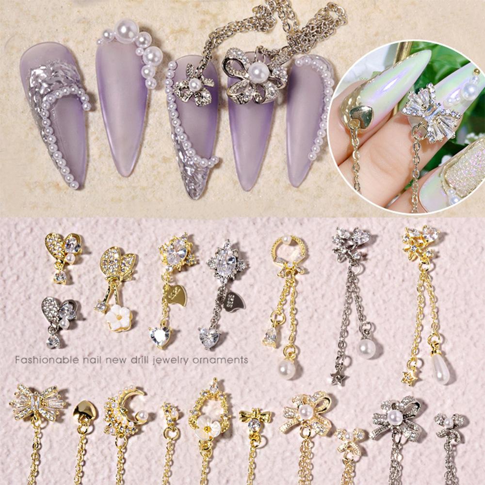 Phụ Kiện Trang Trí Móng Tay Xinh Xắn Chất Lượng|Hoa Charm Bướm 3D|Dây Chuyền Mặt Đá Kim Cương