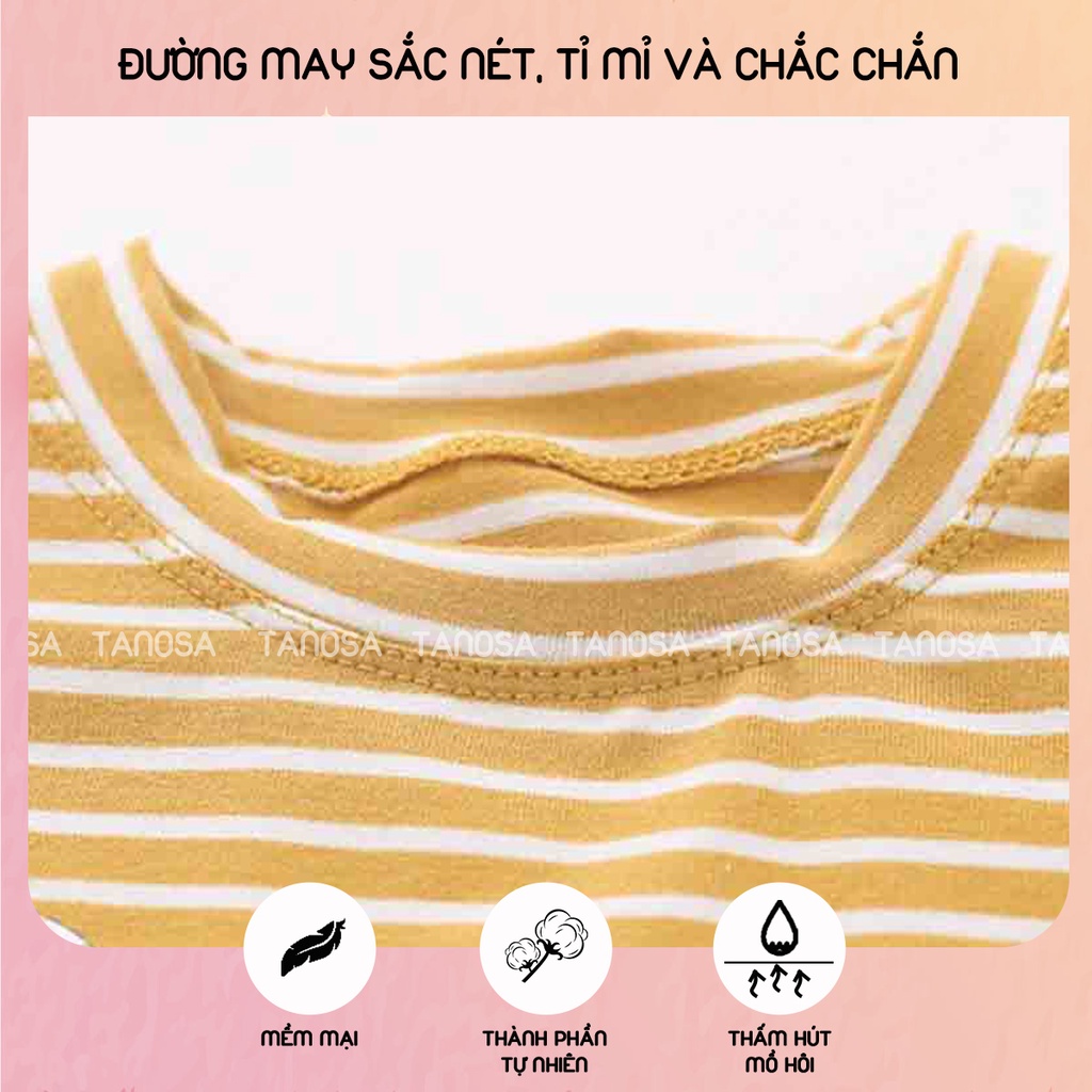 Áo thun kẻ cộc tay TANOSA chất cotton cho bé trai, bé gái 10-40kg