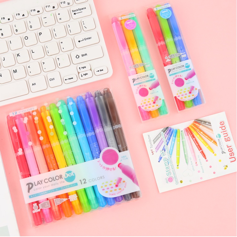 [ TÂM TÂM ]-BỘ 3 / 12 màu BÚT MARKER TRANG TRÍ 2 ĐẦU TOMBOW PLAY COLOR DOT