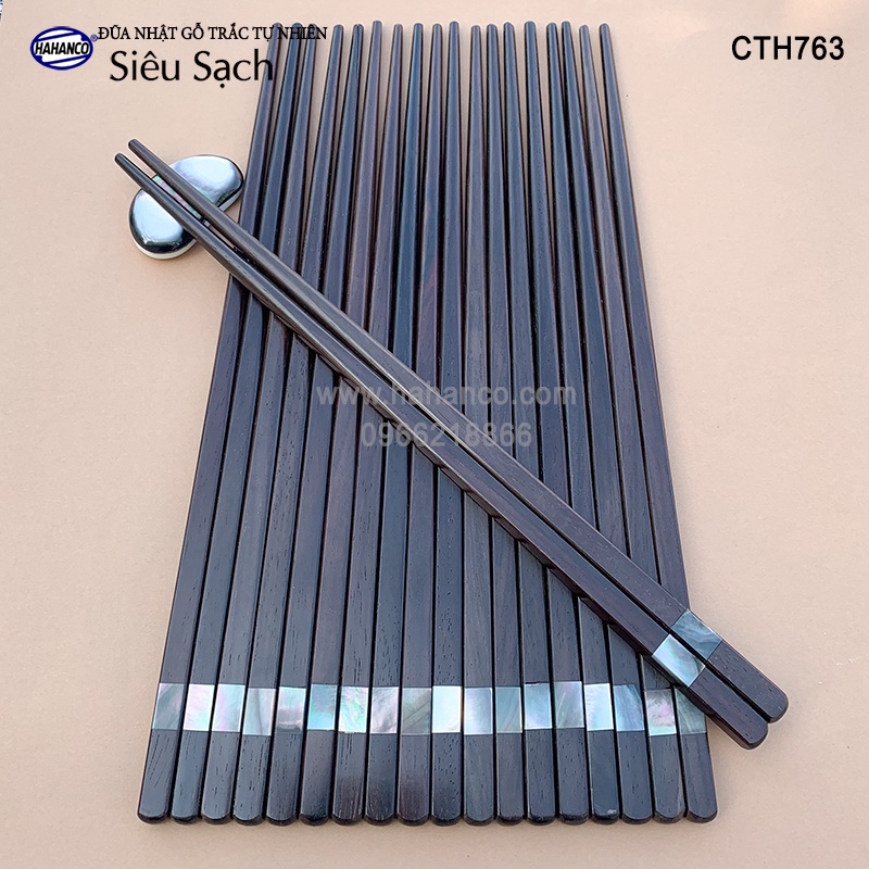 Đũa Nhật gỗ trắc đầu khảm xà cừ ốc biển (10 đôi) đũa xuất Nhật - CTH763