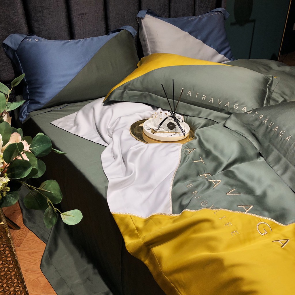 Bộ Chăn Ga Gối Lụa Tencel 100S Cao Cấp Chăn Drap Nhập Khẩu Siêu Sang Xịn Min Mát Sét Chuẩn 04 Món