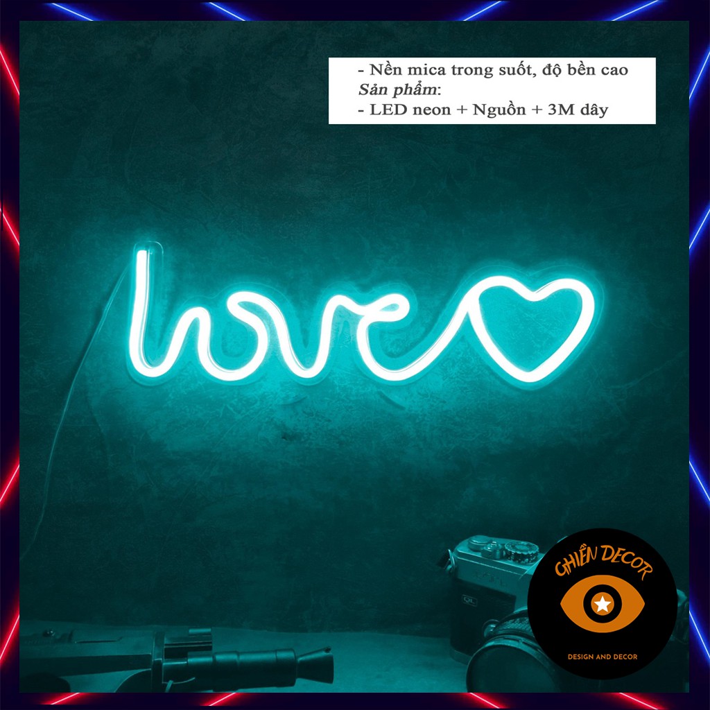 Đèn trang trí led Neon sign hình Love| Đèn neon trang trí phòng ngủ, treo tường