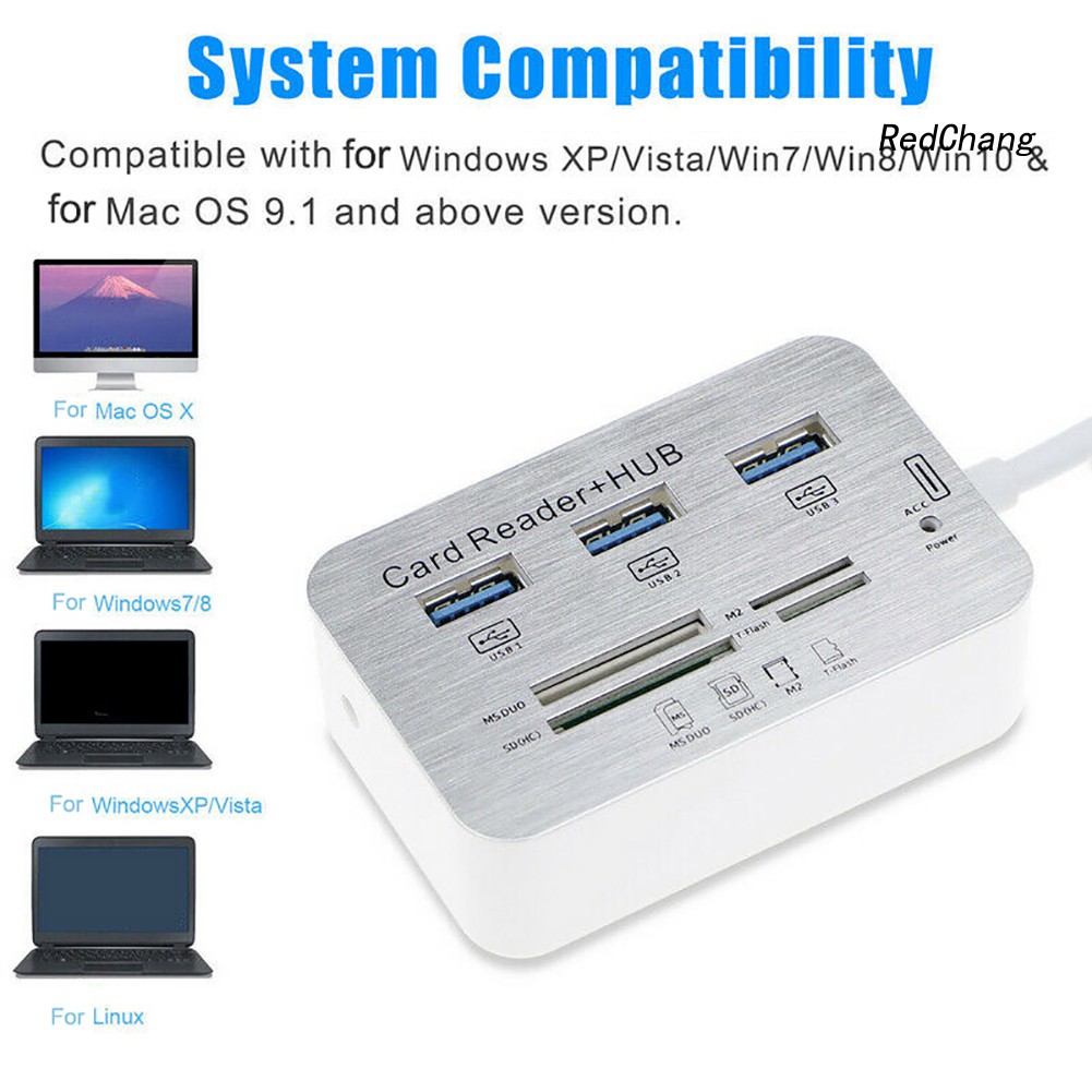 -SPQ- Multi-in-1 3 Ports USB 3.0 High Speed Hub Adapter with MS SD M2 TF Card Reader