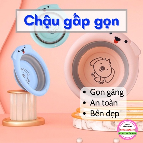 Chậu cho bé 💟 Chậu rửa mặt gấp gọn đa năng nhựa cao cấp an toàn hình cún con tiết kiệm không gian bền đẹp tiện lợi
