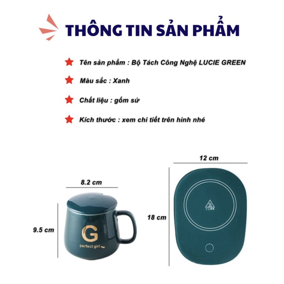 Bộ Ly Tách Hâm Nóng Công Nghệ 4.0 LUCIE GREEN