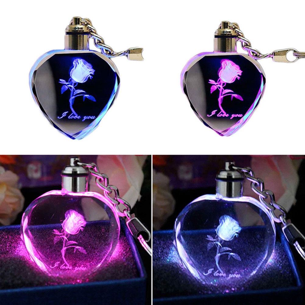 Móc Khóa Hình Hoa Hồng Có Đèn LED Thay Đổi Màu Sắc Thời Trang
