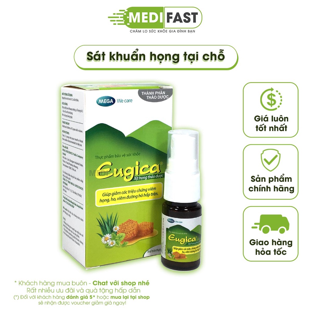 Xịt họng từ thảo dược Eugica - Hỗ trợ giảm ho - Giảm đau rát họng