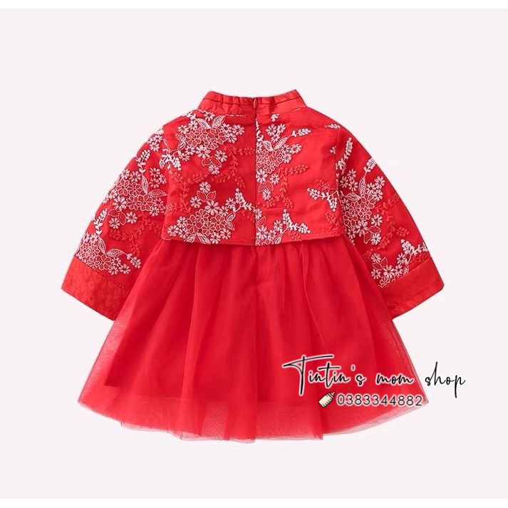 Váy hanbook ren thêu hoa diện tết IDEA dành cho bé gái 7-13kg