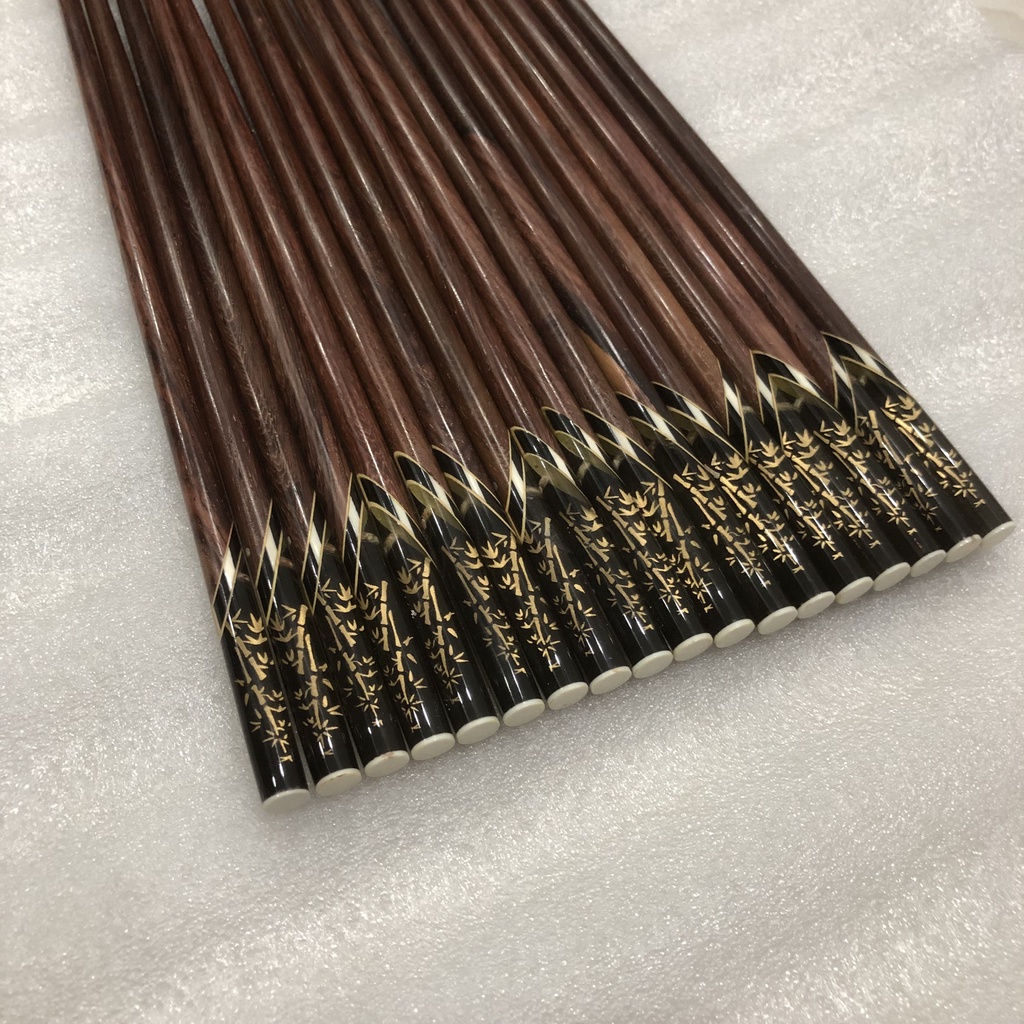Đũa ăn gỗ Cẩm lai tự nhiên cao cấp đầu ốc biển in họa tiết trúc phát quang - bộ 10 đôi