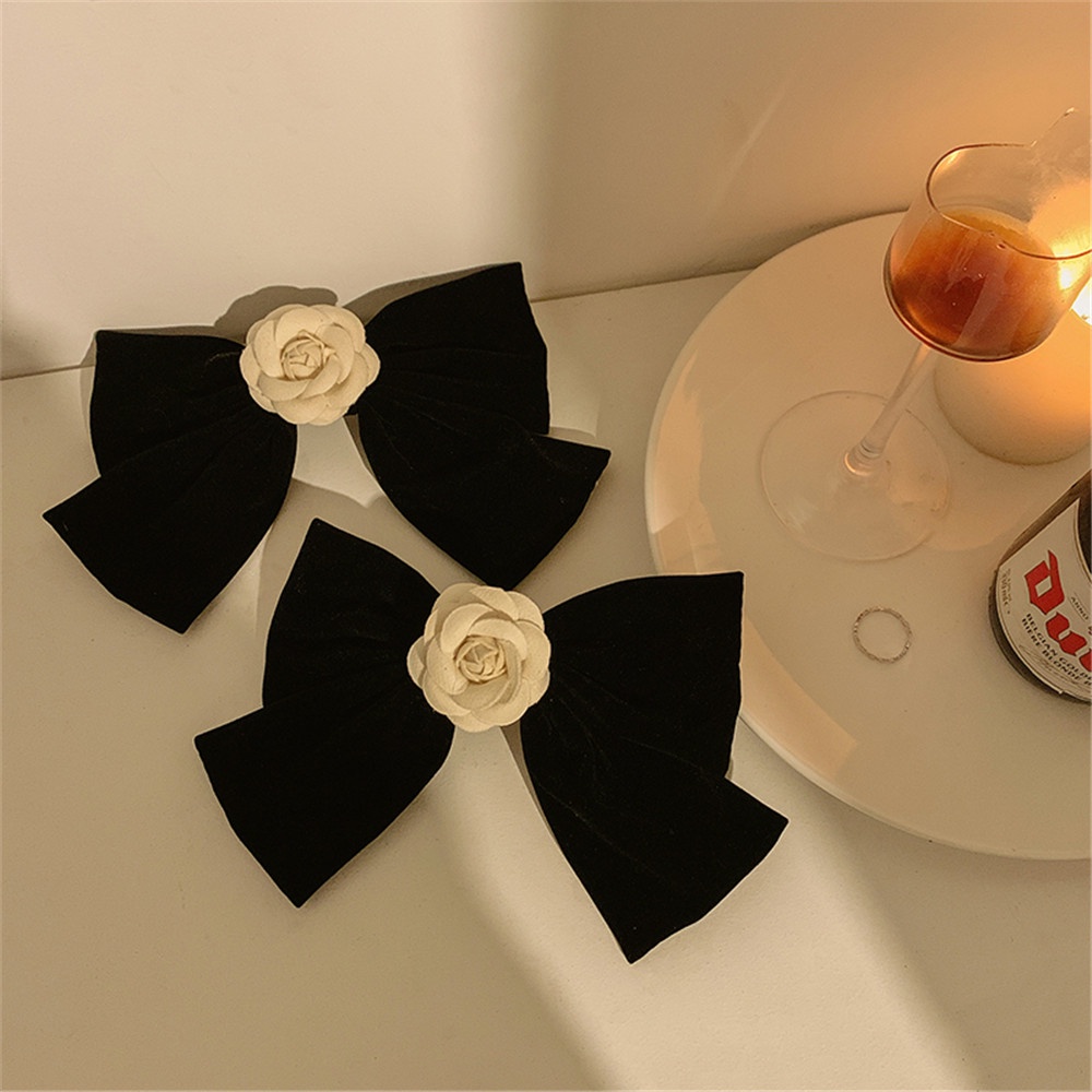 Kẹp Tóc Nơ Vải Nhung Màu Đen Phong Cách Cổ Điển Thời Trang Cho Nữ