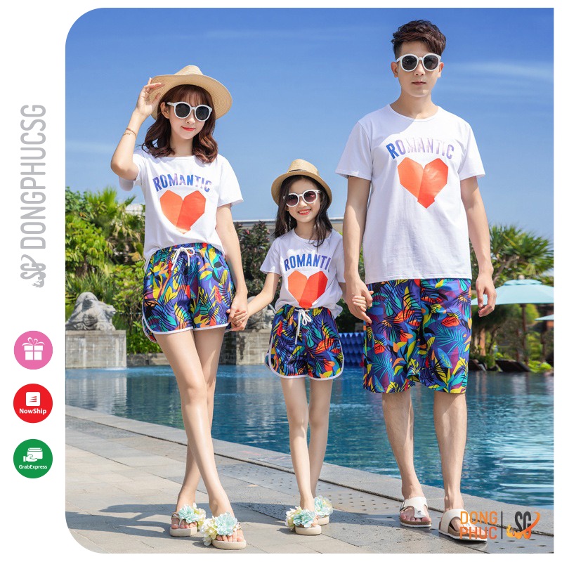 Áo thun đồng phục gia đình đi biển trái tim thun cotton dày dặn màu trắng GD415T DONGPHUCSG
