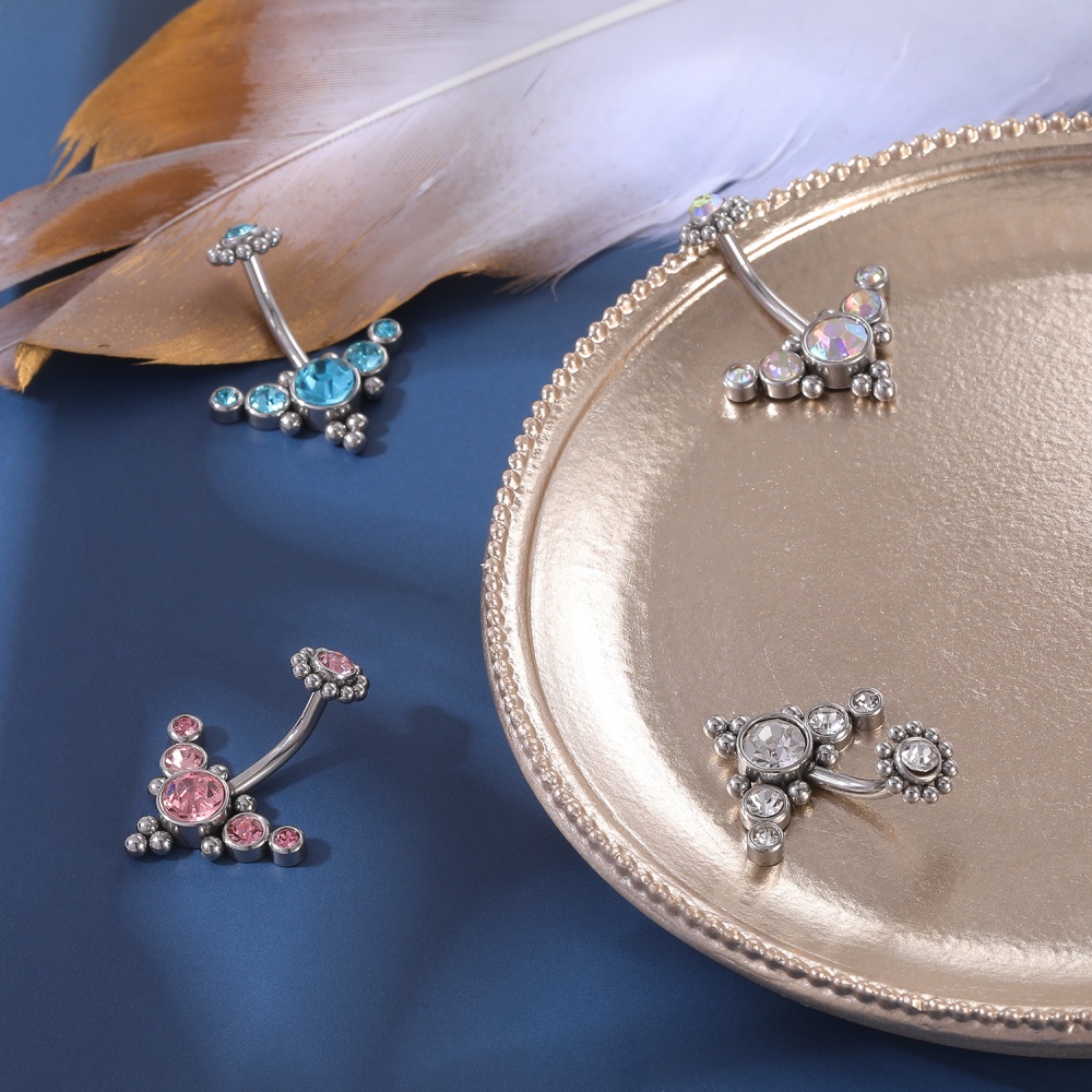 Khuyên rốn bằng thép không gỉ đính đá 4 màu với 11 kiểu tùy chọn hợp thời trang