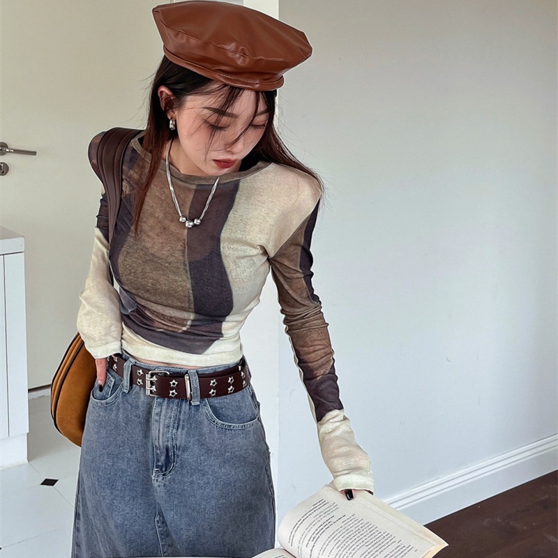 Áo Thun Nữ Cổ Tròn Dài Tay Dáng Ôm Không Nhòe Thời Trang Mùa Thu