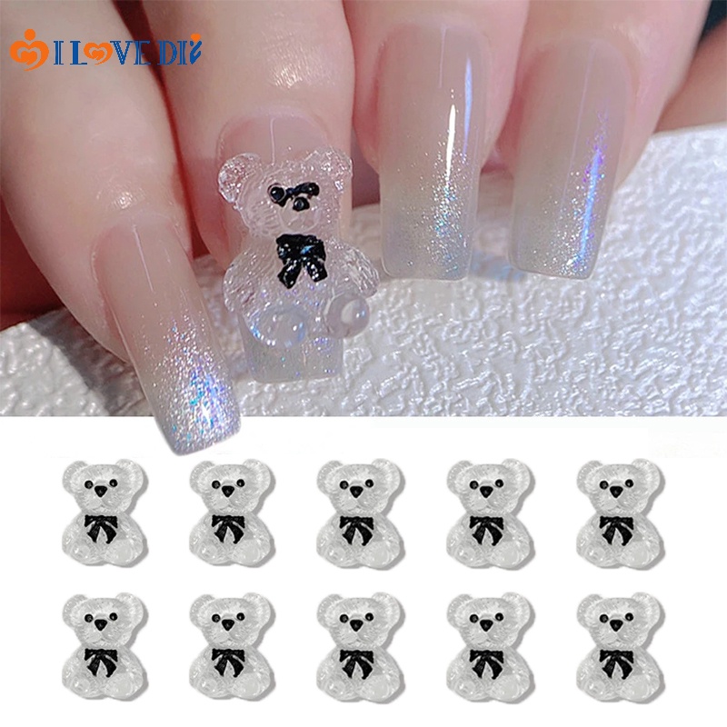 Miếng Dán Trang Trí Móng Tay Trong Suốt Họa Tiết Gấu Hoạt Hình Ba Chiều