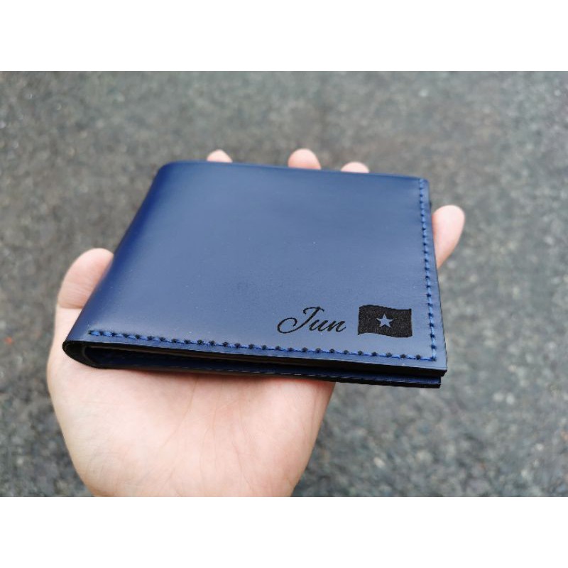 Ví Ngang Xanh Navy Da Bò Thật