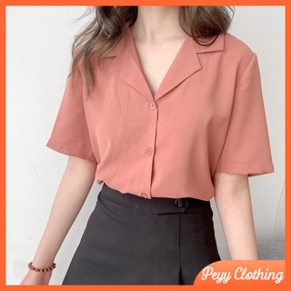 Áo sơ mi nữ ngắn tay công sở, áo sơ mi kiểu phối cổ vest trẻ trung thanh lịch