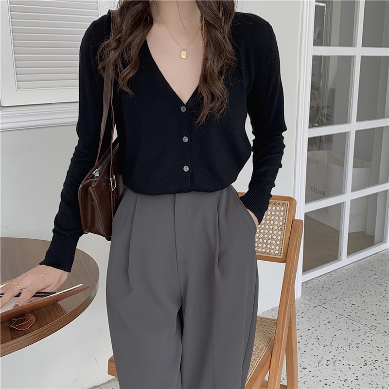 SUXI Áo Cardigan Dệt Kim Tay Dài Dáng Rộng Cổ Chữ V Màu Sắc Đơn Giản Thời Trang Mùa Thu Cho Nữ