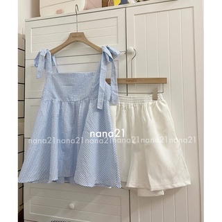 Set áo 2 dây kẻ + quần short