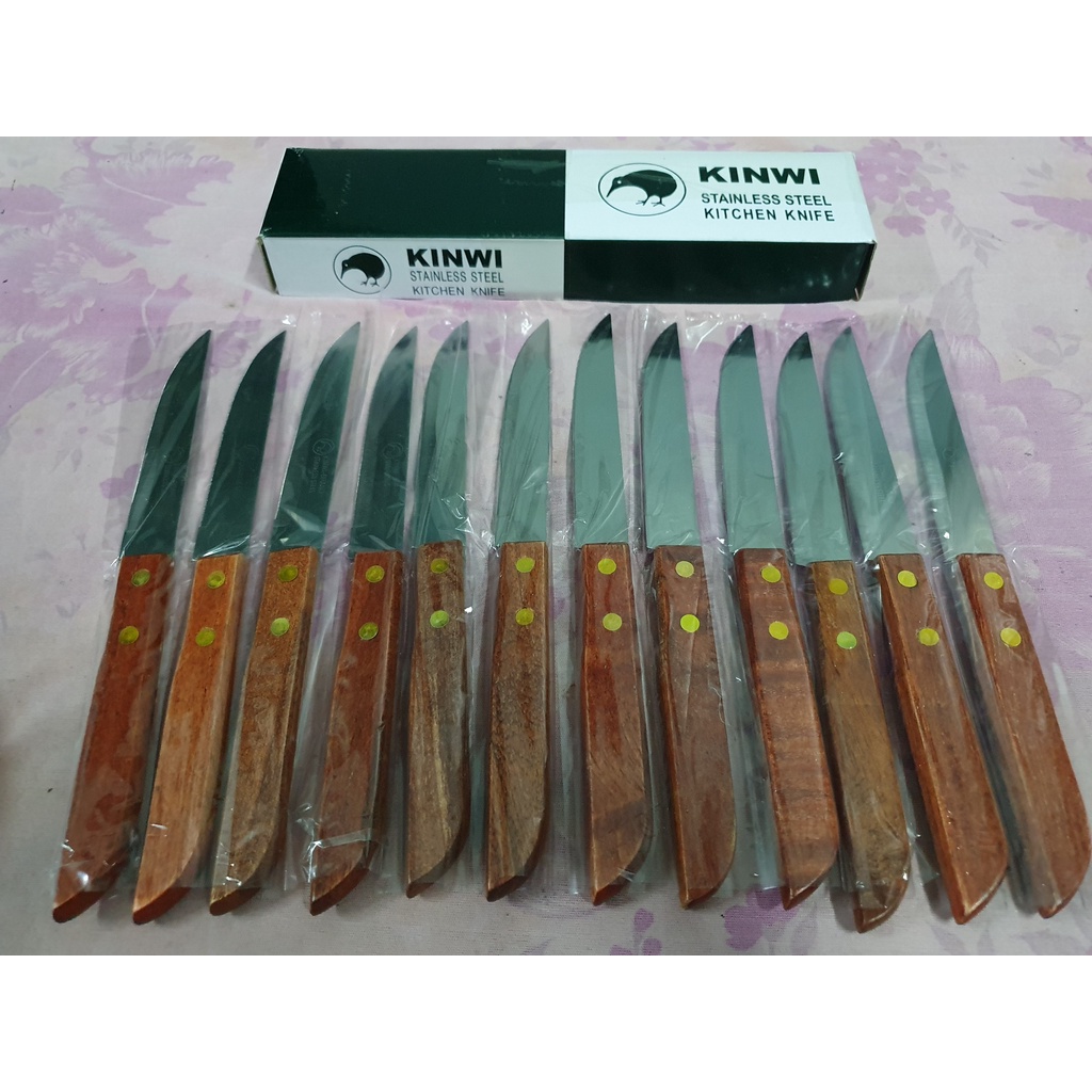 Hộp 12 Cây Dao Kinwi Stainless Steel Kitchen Knife Cán Gỗ Mũi Nhọn