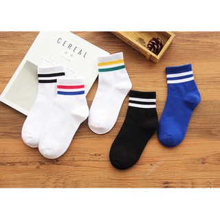 Set 5 Đôi Tất Nữ Cổ Cao In Kẻ Sọc TK01