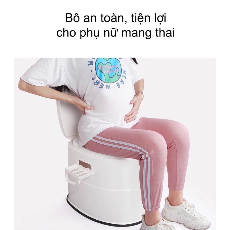 Bô vệ sinh cho người già, người bệnh Bozyno bằng nhựa cao 40cm, có dải cao su chống trơn trượt