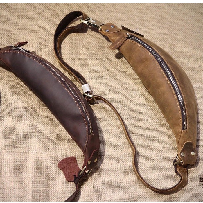 Túi đeo chéo nam nữ da thật, Túi Slingbag đeo trước ngực chất liệu da bò sản xuất thủ công khâu tay Handmade