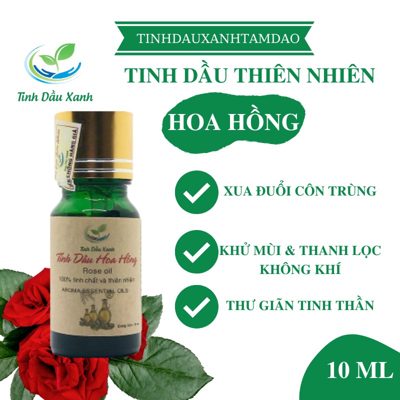 Tinh dầu hoa hồng nguyên chất,khuếch tán,thơm phòng ngủ TINHDAUXANH giúp khử mùi không khí dung tích 10ml