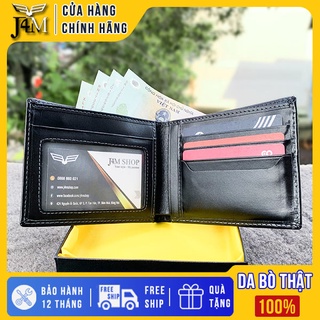 Ví nam da bò thật, ví da bò j4m khắc tên theo yêu cầu, phong cách lịch lãm, màu đen NMD03 bảo hành 24 tháng