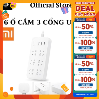 Phích cắm điện 3 chân thông minh-ổ cắm điện - ổ cắm công nghiệp 6 lỗ 3 cổng usb xiaomi