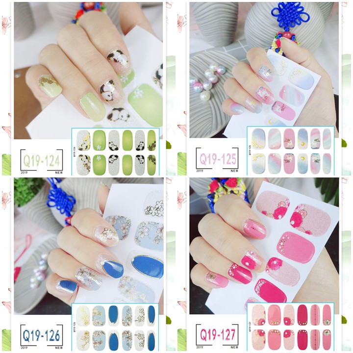 Bộ dán móng tay nail sticker gồm 12 móng, không thấm nước, có độ đàn hồi tốt Phần 1 Q19