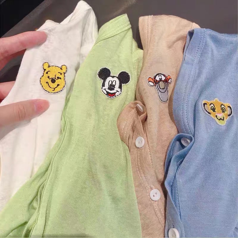 Áo khoác sơ mi Cotton mỏng chống nắng thêu họa tiết hoạt hình dễ thương cho bé