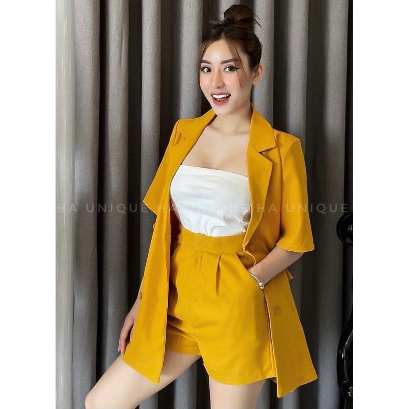 Đồ bộ nữ dễ thương, set đồ nữ sang chảnh cá tính đi chơi siêu đẹp với quần short ngắn kèm áo ngoài giả vest phối lót đẹp