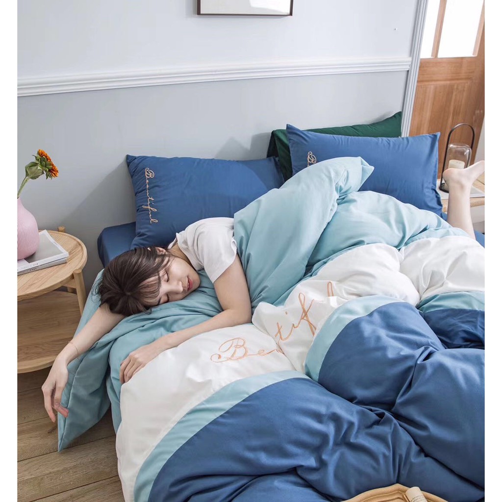 Bộ Chăn Ga Gối Cao Cấp Cotton TiCi Phối TCP 14 (1 bộ gồm 1 ga 2 vỏ gối 1 vỏ chăn có khóa kéo) | BigBuy360 - bigbuy360.vn