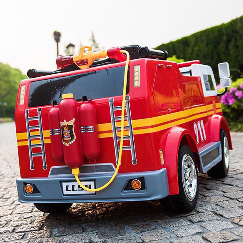 Ô tô xe điện đồ chơi cứu hỏa LL911 cho bé đủ bộ phụ kiện bộ đàm và còi hú (Đỏ-Đen)