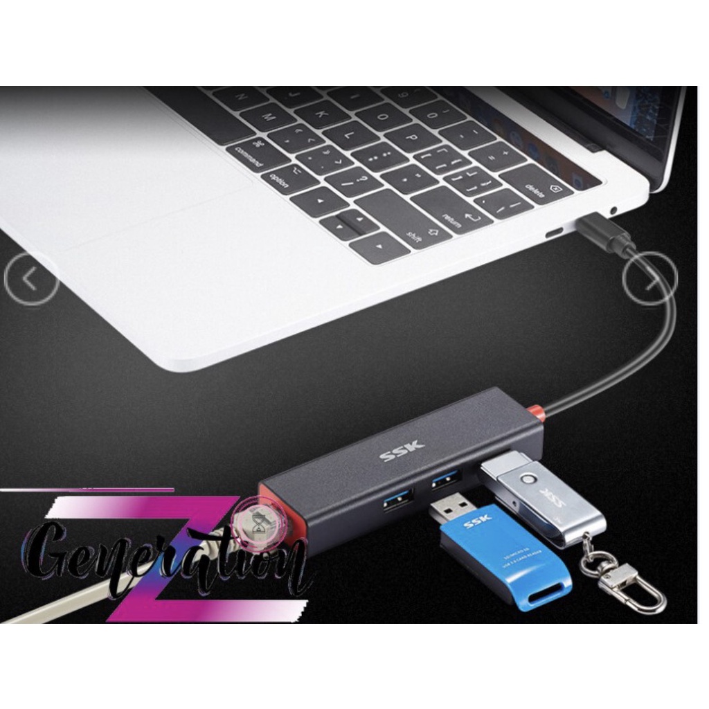 Cáp chuyển Type C (USB 3.1)sang Lan 10/100/1000 + Bộ chia 3 cổng USB(3.0)SSK SHU-C540