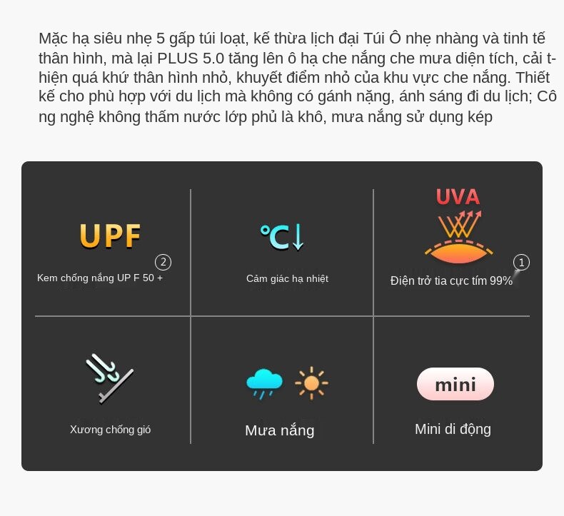 Dù Chống Tia Cực Tím Gấp Gọn Bỏ Túi Siêu Nhẹ