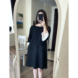 Kèm ảnh thật đầm bầu suông tay phối trắng
